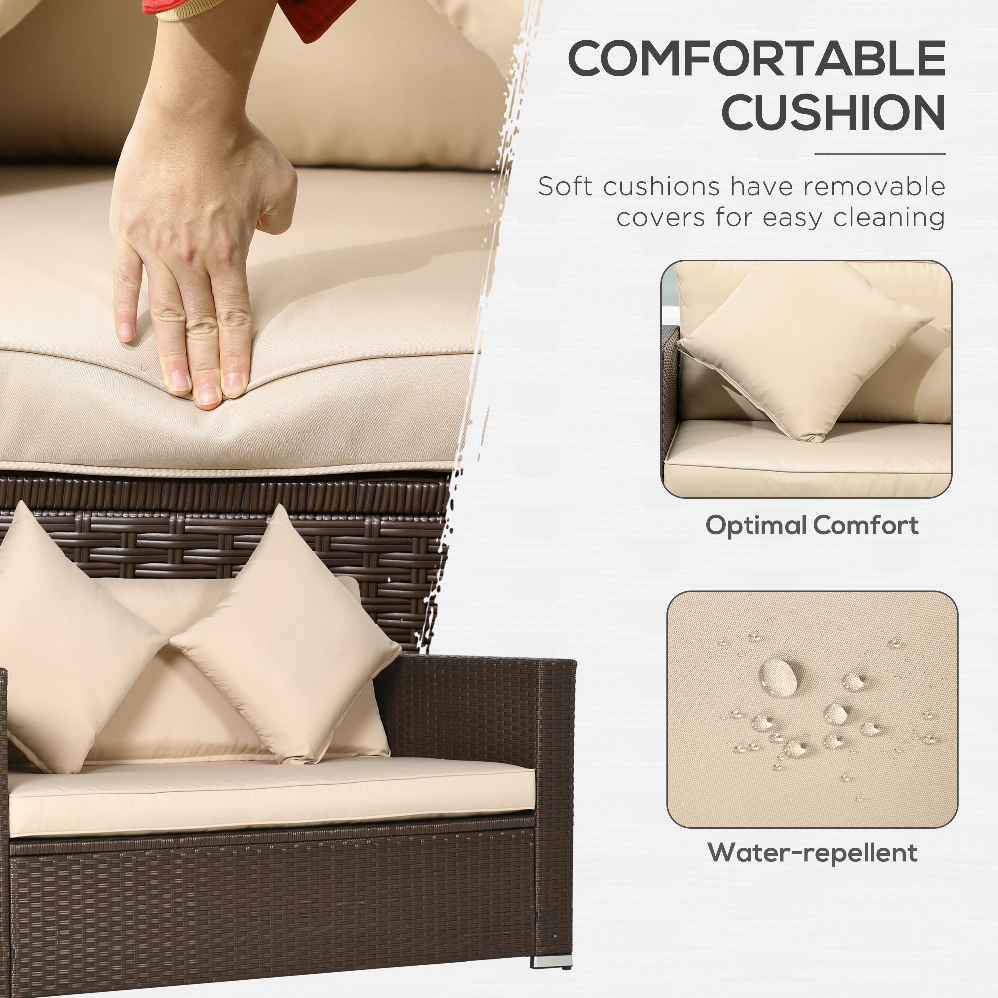 PE Rattan Sofa with  2 Throw Pillows