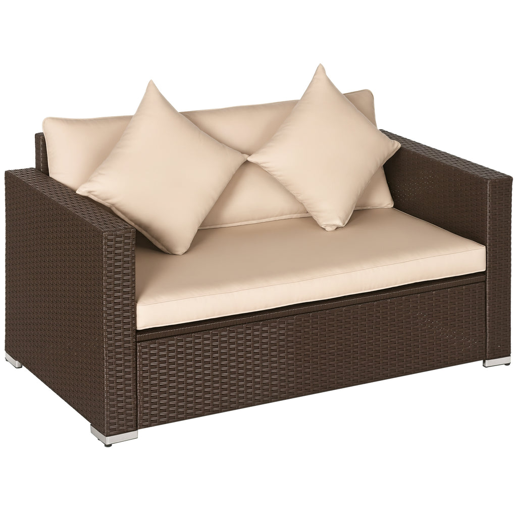 PE Rattan Sofa with  2 Throw Pillows