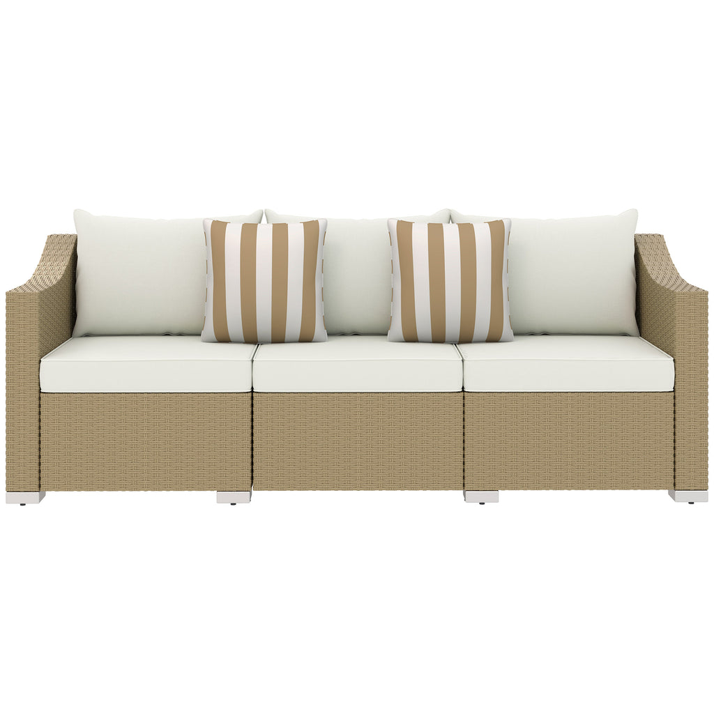 3 Seater Patio Couch with Throw Pillows on Cushions