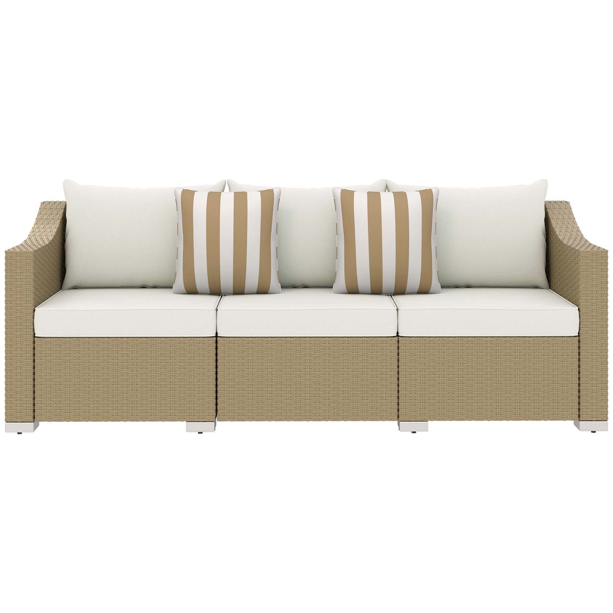 3 Seater Patio Couch with Throw Pillows on Cushions