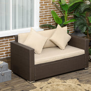 PE Rattan Sofa with  2 Throw Pillows