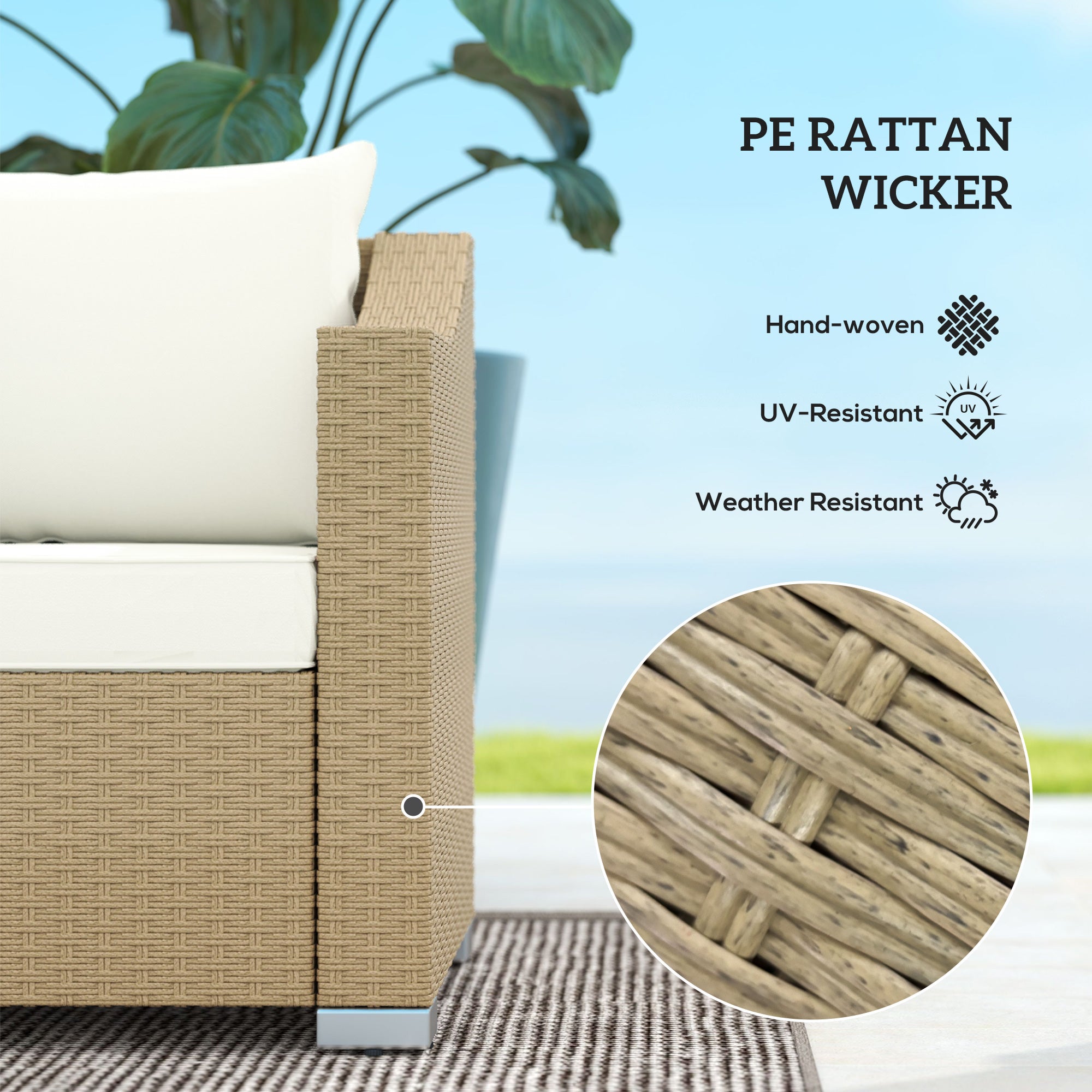 3 Seater Patio Couch with Throw Pillows on Cushions