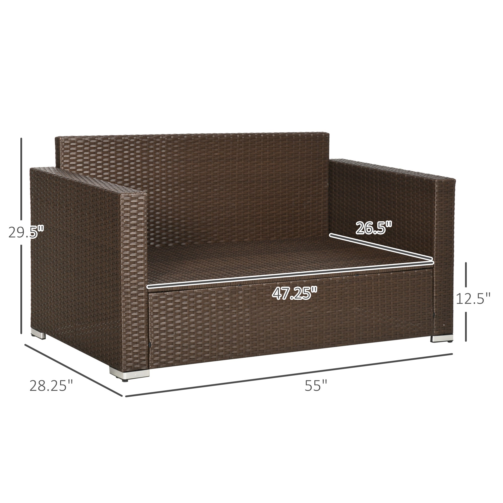 PE Rattan Sofa with  2 Throw Pillows