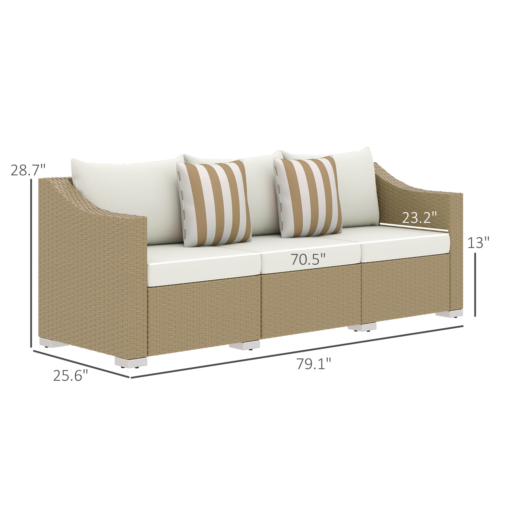 3 Seater Patio Couch with Throw Pillows on Cushions